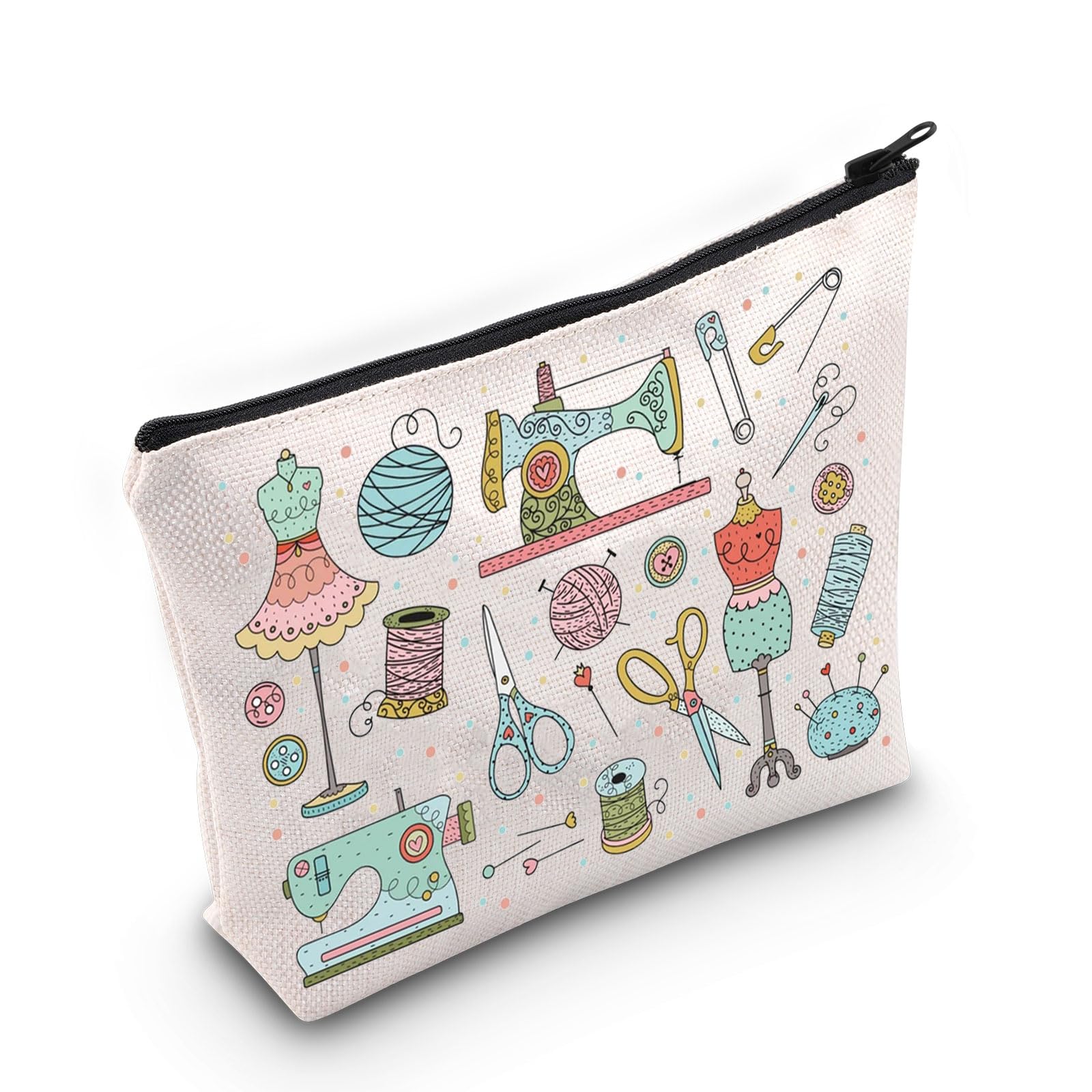 WZMPA Funny Sewing Cosmetic Makeup Bag Sewing Machine Gift Sewing Tools Canvas Zipper Pouch Bag Seamstress Quilters Gift (Sewing Tools) — image 1