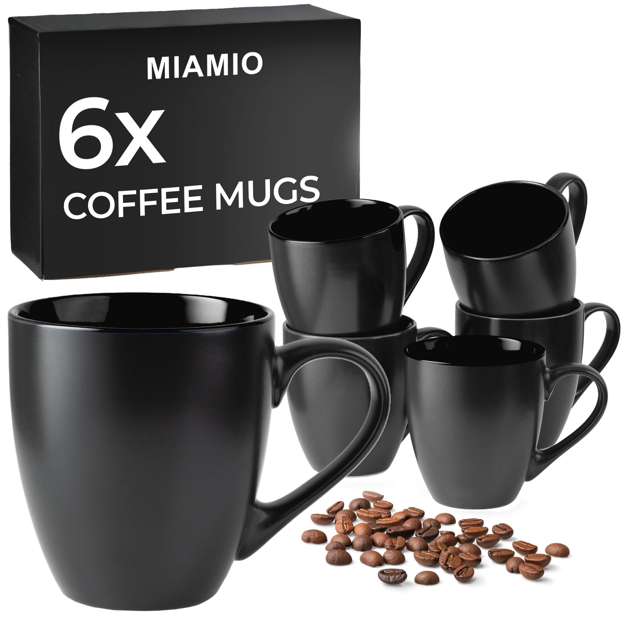 MIAMIO - 6 x 350 ml Stoneware Coffee Mug/Cup Set - Le Papillon Collection (Black) — image 1