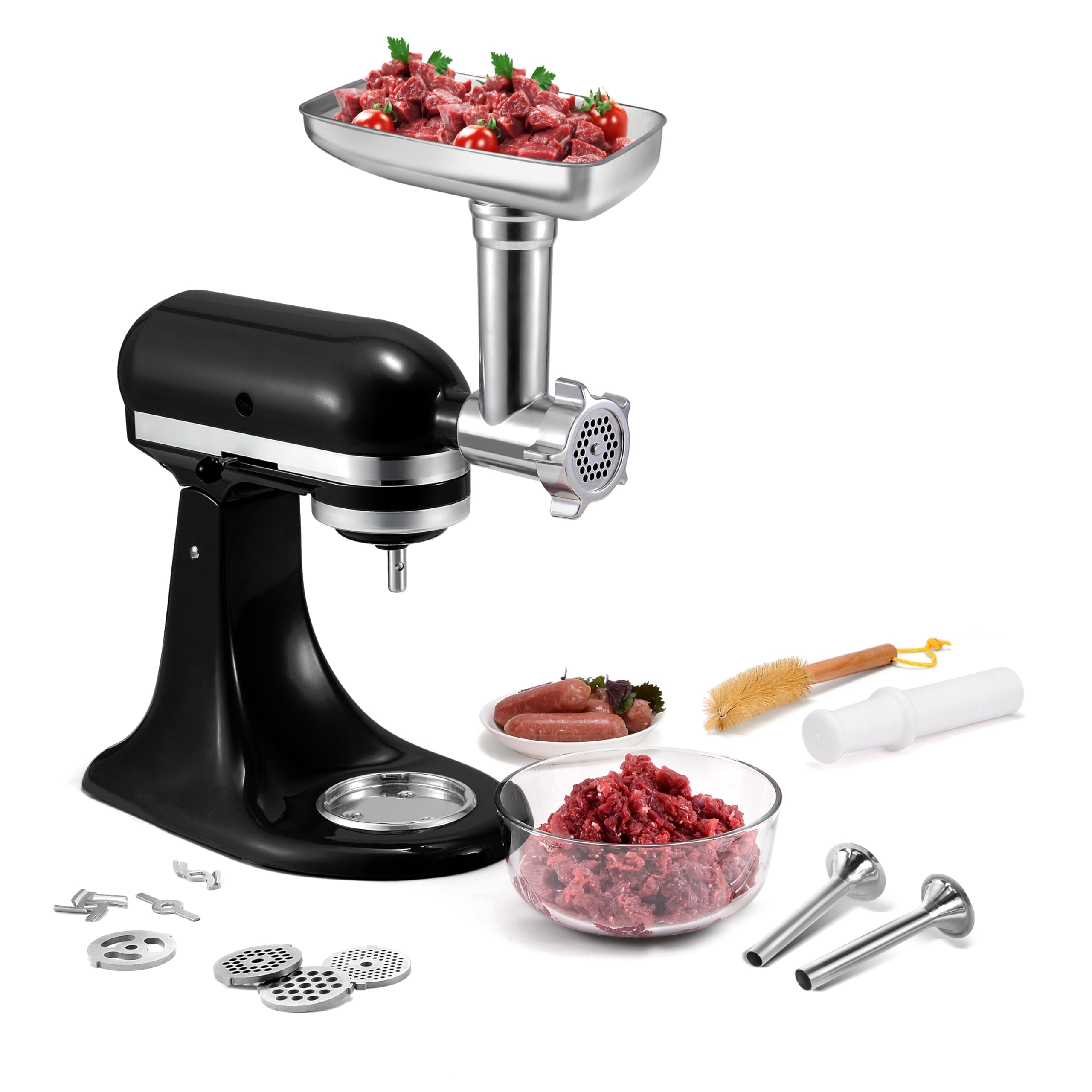 Metal Grinder Attachment for KitchenAid Stand Mixers, Meat Grinder Attachment, Sausage Stuffer, Food Grinder Attachment, Mixer Attachments for KitchenAid, Silver(Mixer Not Included)