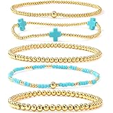 Bohxantium Gold Beaded Bracelets Set for Women 14K Gold Plated Beads Ball Bracelet Stack Dainty Boho Colorful Stretch Stackable Seed Bead Waterproof Non Tarnish Trendy Jewelry Accessories Gifts