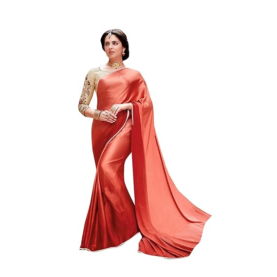 Womens Satin Saree With Blouse (SALONI1054SSSR01_Red)