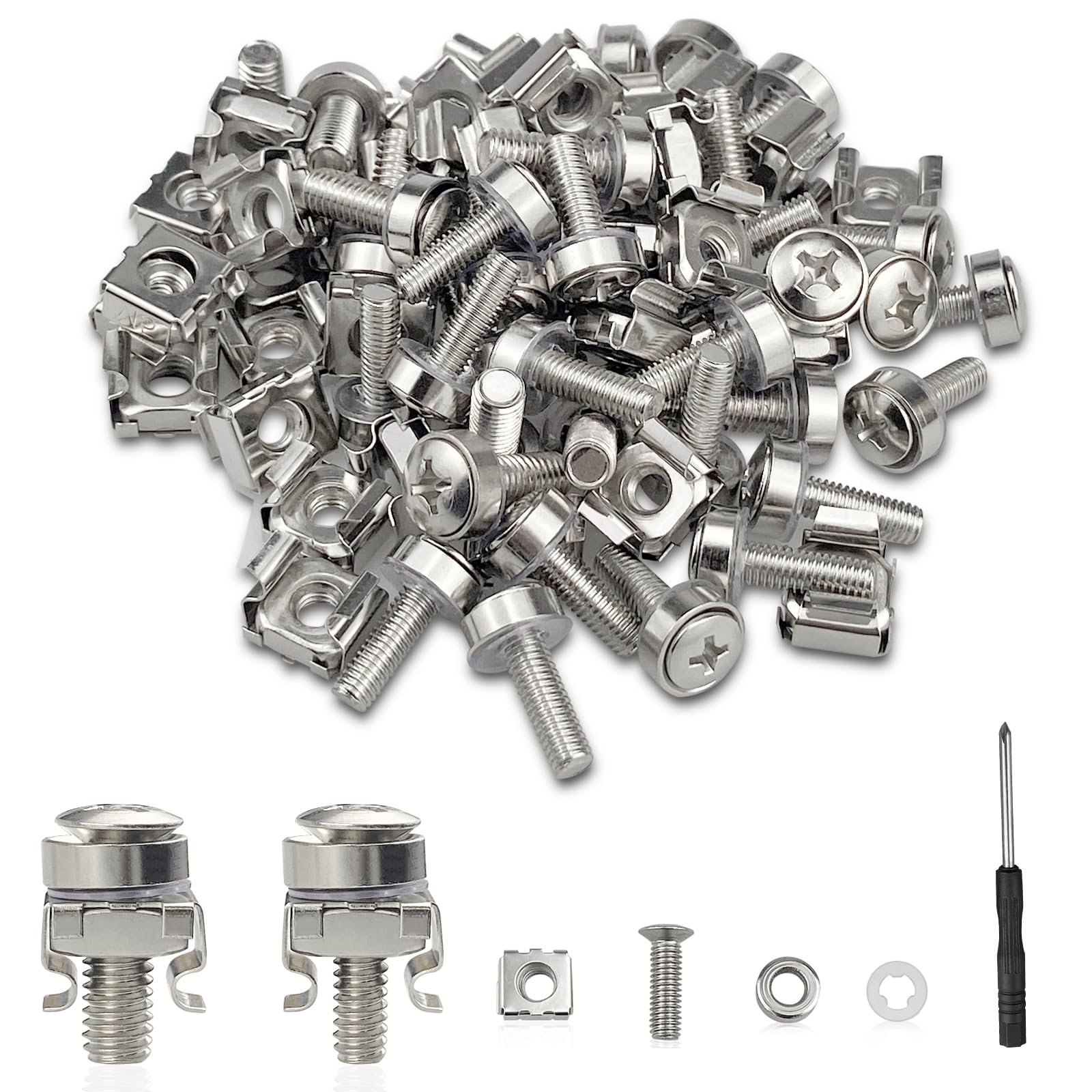 40Pcs M5 M6 Cage Nuts，Cabinet screws Rack Mount Server Shelves Bolts & Washers Nut Tool Bolts Washers Set for Network Cabinets（with Screwdriver）