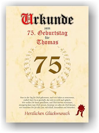 Urkunde zum 75. Geburtstag - Glückwunsch Geschenkurkunde ...