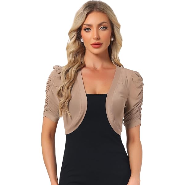 Women's Shrugs for Dresses Summer Lightweight Short Sleeve Sheer Cropped  Bolero Open Front Cardigan Black at Amazon Women's Clothing store
