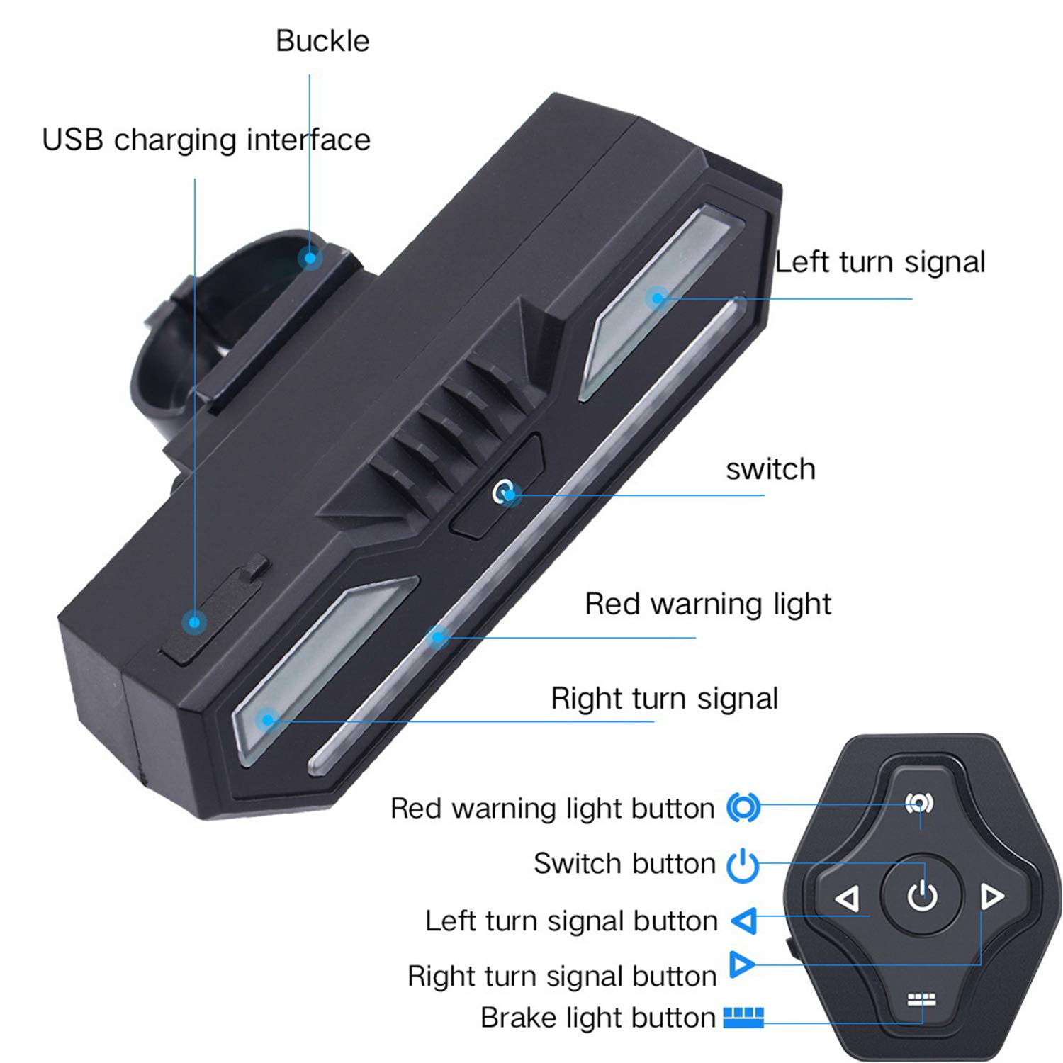 Clignotant pour Vélo avec Télécommande sans Fil, Feu Arrière de
