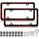 HCSS Red Lines License Plate Frames - 2 Pack Black Red License Plate Holder,Aluminum Metal Rust-Proof Waterproof Car Decorative Tag Frames for Standard US 12x6 Inch