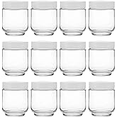 Hedume 12 Pack 6oz Clear Glass Jars with White Lids for Spices, Party Favors, Jams etc.