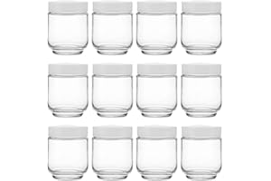 Hedume 12 Pack 6oz Clear Glass Jars with White Lids for Spices, Party Favors, Jams etc