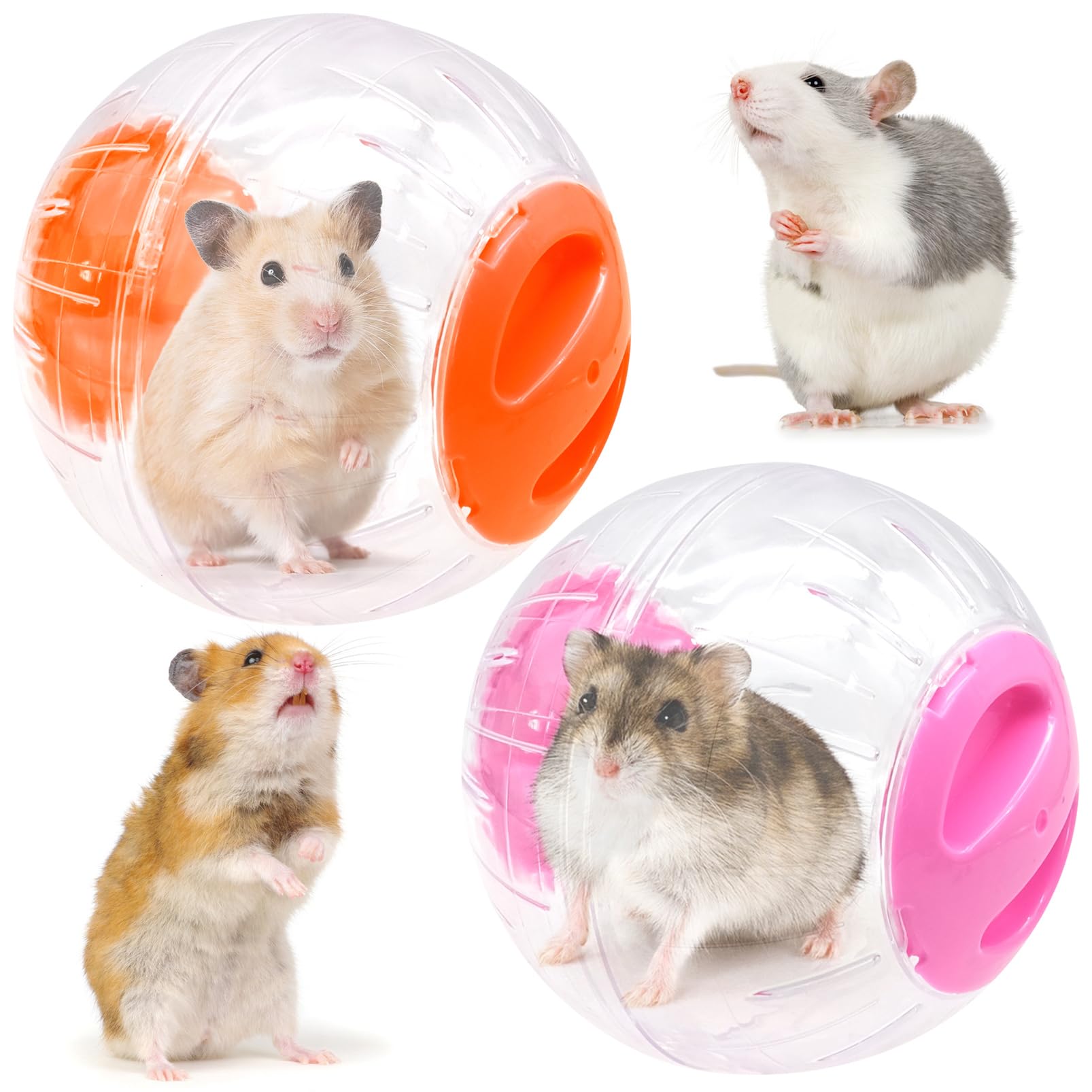 2 Pieces Hamster Ball, 12cm Small Animals Dwarf Hamster Ball Transparent Spinning Running Wheel Small Animals Cage Accessories (Red + Orange)