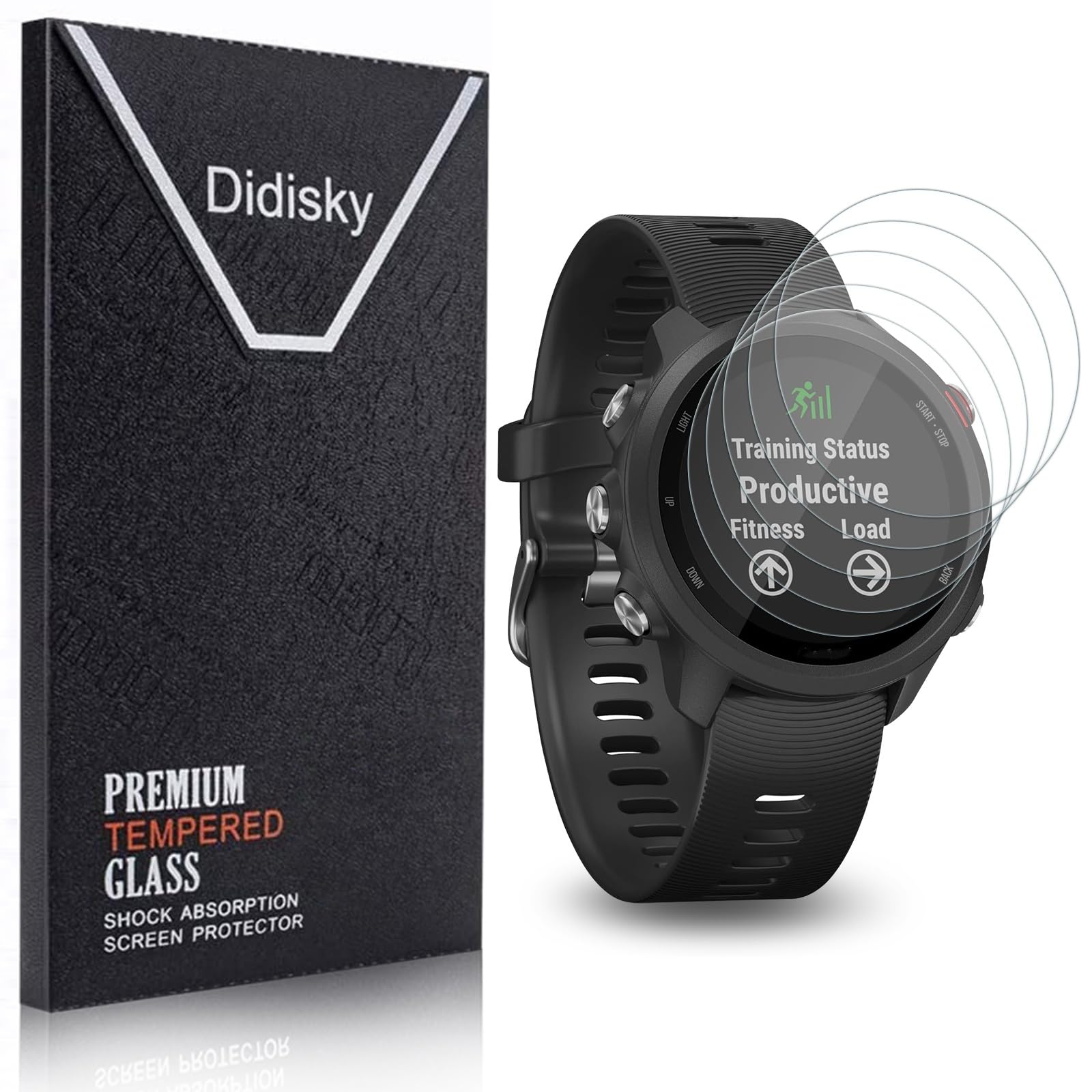 Didisky 5 Pack Screen Protector Tempered Glass for Garmin Forerunner 245/245 Music/Forerunner 645/645 Music/Forerunner 55/45/45S, [Soft Touch] Easy to Clean, Easy to Install, Transparent