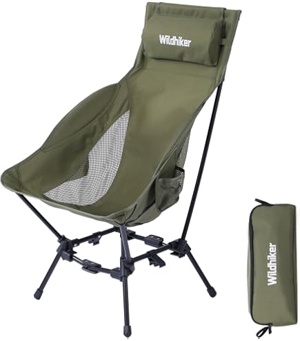 Nice C Ultralight High Back Folding Camping Chair, Backpacking Chair, Compact & Heavy Duty Outdoor, Travel, Picnic, Festival With 2 Side Pockets, Pillow &Carry Bag (Set Of 2 Black