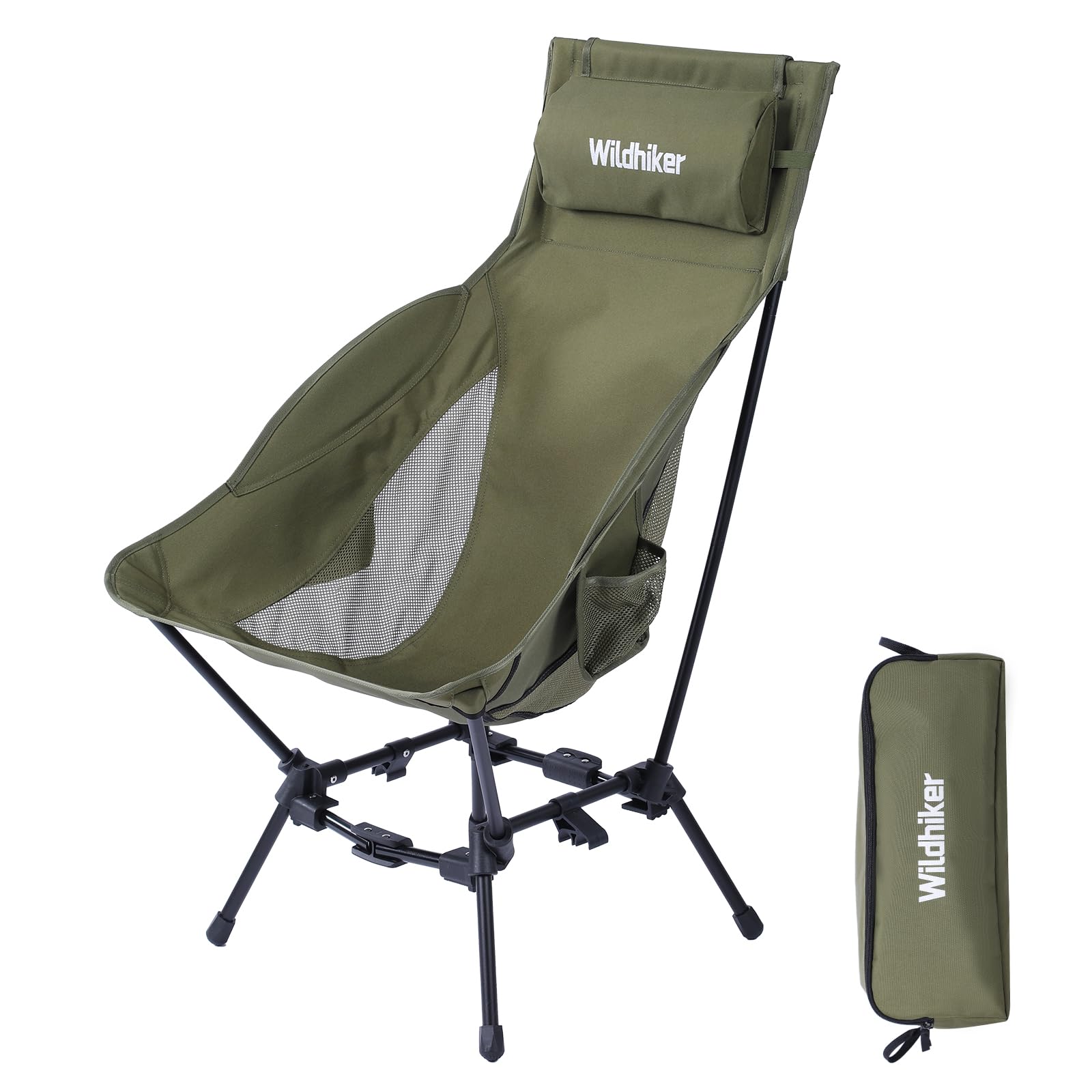 Wildhiker Portable High Back Folding Camping Chairs – Compact Standard, Green