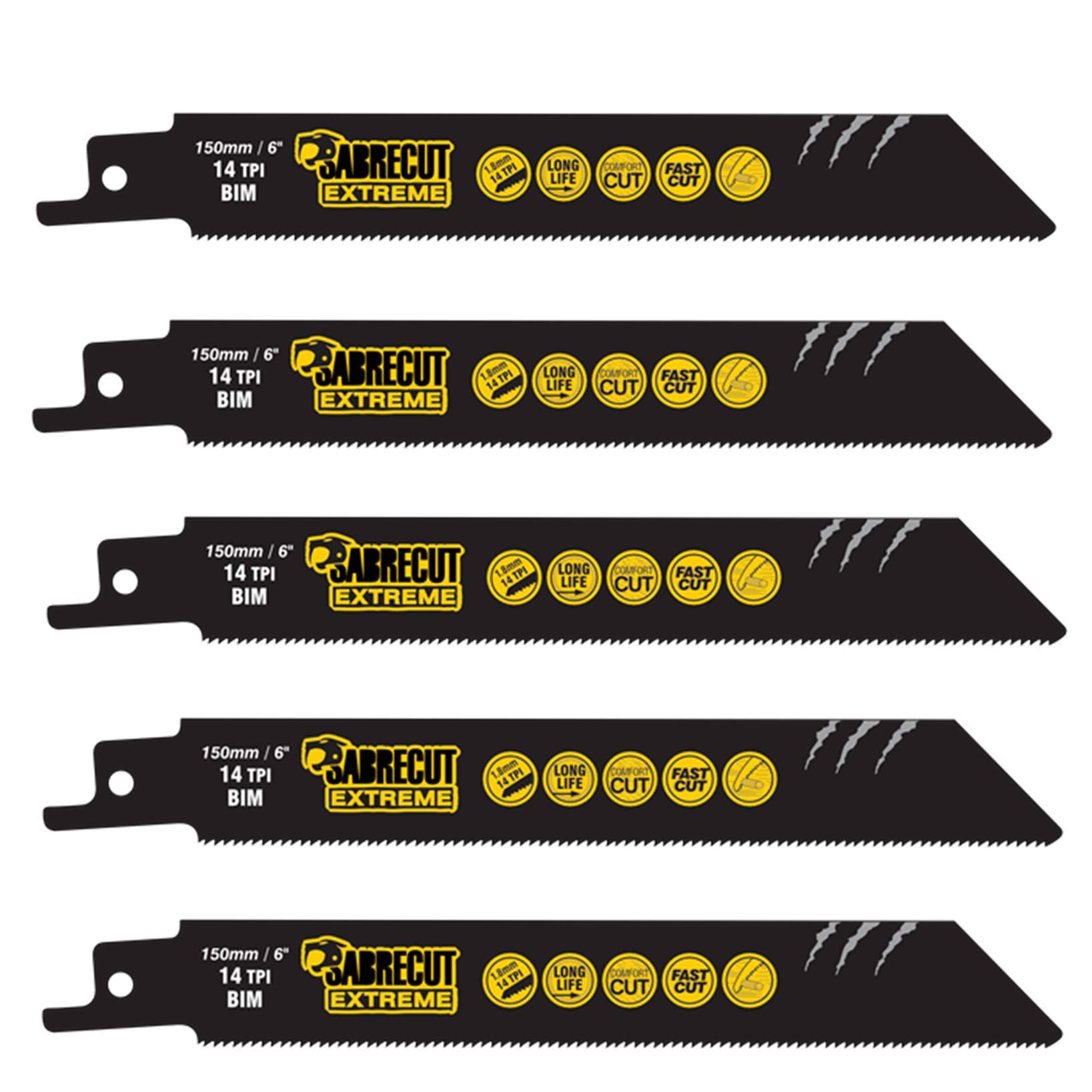 5 x SabreCut SCRS922BF_5 150mm 14 TPI S922BF Fast Wood and Metal Cutting Reciprocating Sabre Saw Blades