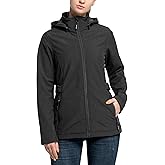 Outdoor Ventures Women's Softshell Jacket with Removable Hood, Insulated Windbreaker Waterproof Warm Fleece Lined Coat