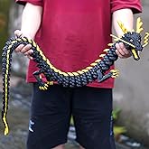 47.3inch Super Huge Large Dragon 3D Printed Dragon with Movable Mouth and Eyes,Flexible Realistic Articulated Animal Fidget Toys,Mystery Figurines Gifts,Executive Desk Décor Collectible (Black)