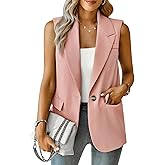 ALSOGO Women Sleeveless Blazer Vest Casual Open Front V Neck Fully-Lined Work Office Summer Jacket with Pockets Fashion 2025