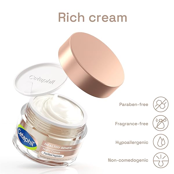CETAPHIL HEALTHY RENEW SKIN TIGHTENING NIGHT CREAM 1.7 OZ, WRINKLE REPAIR CREAM FOR FACE WITH PEPTIDES, RETINOL ALTERNATIVE CREAM FOR SENSITIVE SKIN, FRAGRANCE FREE