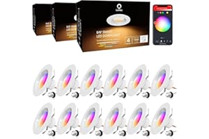 iLintek Smart Recessed Lighting 5/6 Inch, Wifi Recessed Lights Retrofit RGB Color Changing Can Lights, 13W 1100LM Metal Baffle Trim Downlight, Work with Alexa/Google Assistant/Siri 12 Pcs