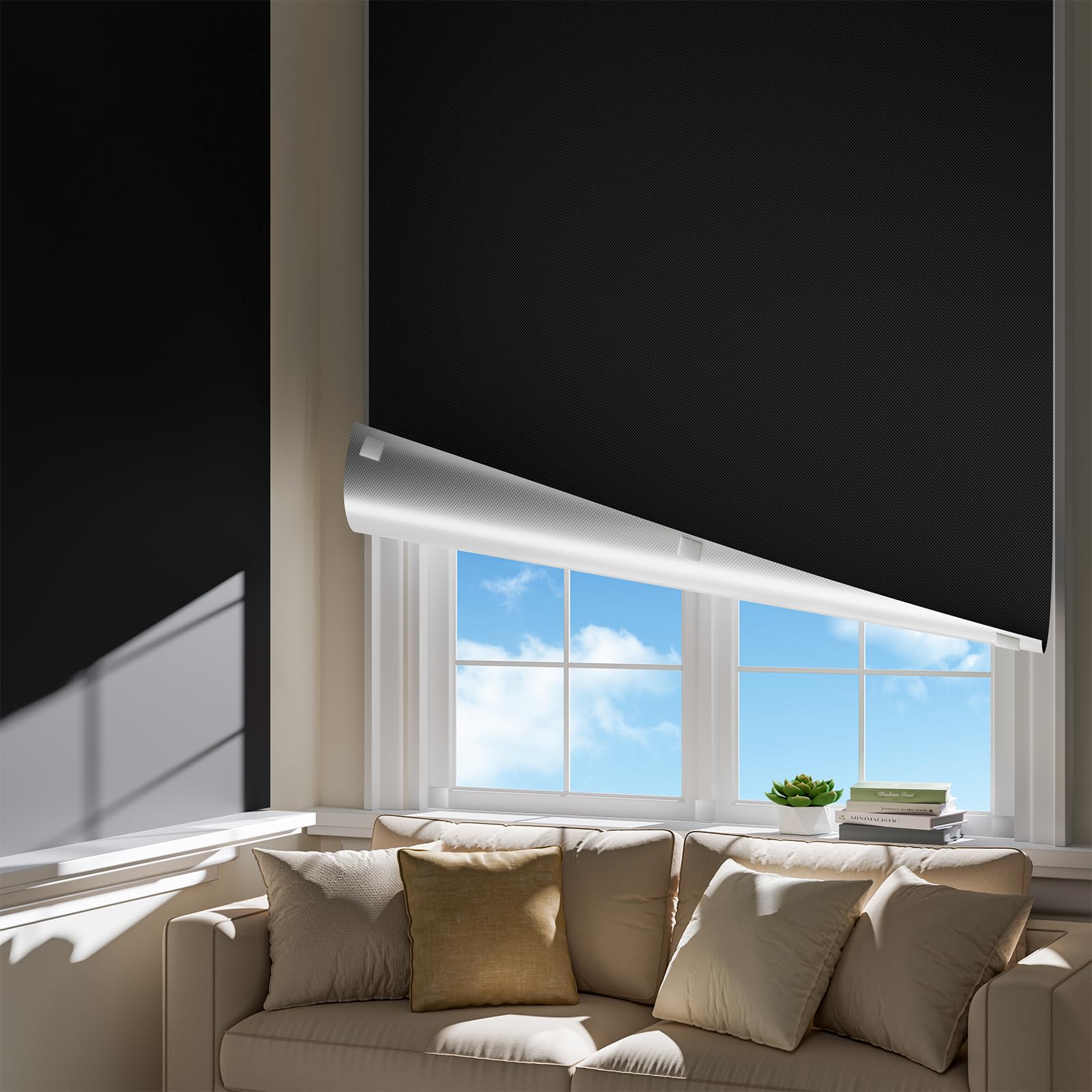 Portable Blackout Curtains for Bedroom, Easy Install No Drill Black Out Shades&Blinds for Indoor Windows with Upgraded Hook&Loop Tapes,100% Blackout Window Cover for Travel RV/Nursery (32"x25"Black)