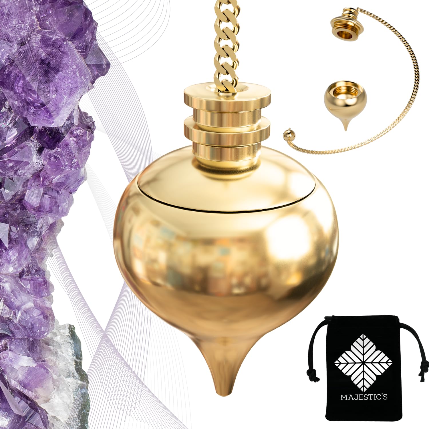Majestic's Dowsing Pendulum ABBE MERMET with WITNESS CHAMBER in Brass Metal (36 Gr) for Divination, Healing, Chakra, Spirituality – Water Drop Pendulum