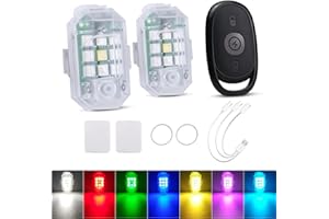 LECART High Brightness Wireless Led Strobe Lights 7 Colors USB Rechargeable Motorcycle Anti Collision Strobe Lights with Remote Drone Strobe Flashing Light 2 Pcs