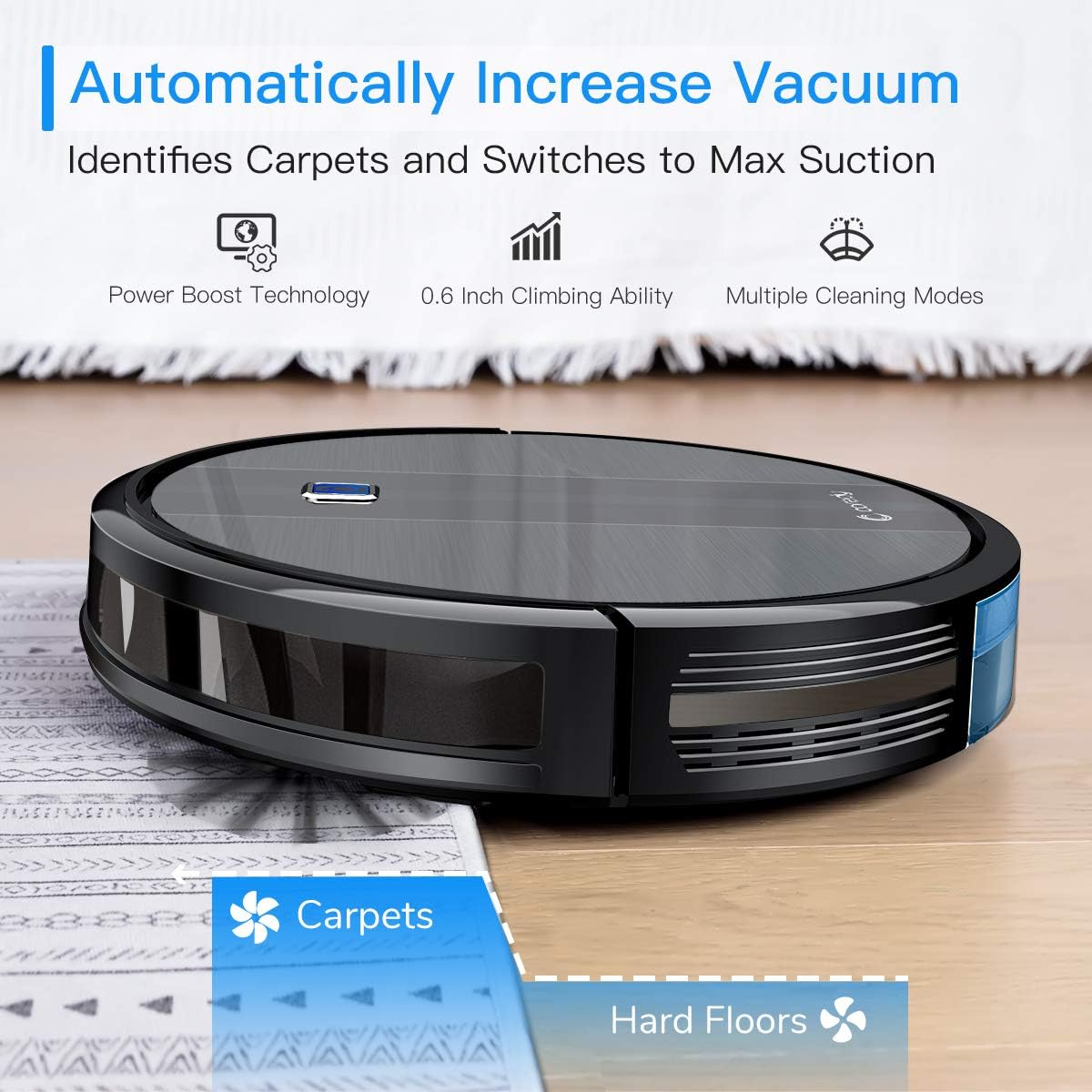 Coredy Robot Vacuum Cleaner, 1700Pa Strong Suction, Super Thin Robotic Vacuum, Multiple Cleaning Modes/Automatic Self-Charging Robot Vacuum for Pet Hair, Hard Floor to Medium-Pile Carpets -