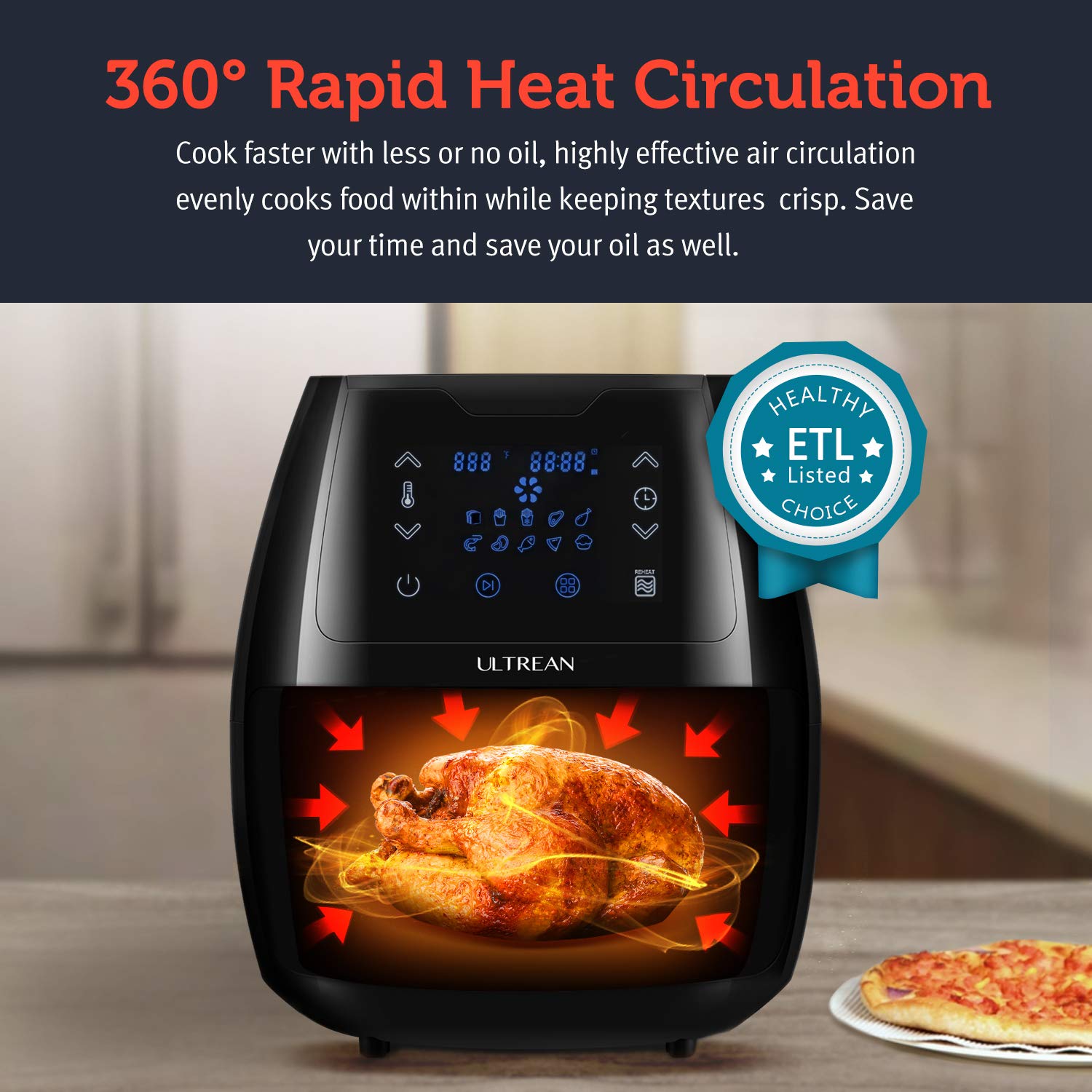 Ultrean 5.8 Quart Air Fryer, Electric Hot Air Fryers Oilless Cooker with 10 Presets, Digital LCD 