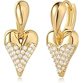 LADYGD Heart Huggie Hoop Earrings for Women 14K Gold Plated Cubic Zirconia Dangle Earring Hypoallergenic Jewelry Gifts