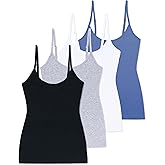 Comfneat Women's 4-Pack Slim-Fit Camisoles Cotton Adjustable Spaghetti Strap Top Underwear