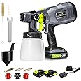 Cordless Paint Sprayer with 2 * 20V 2.0Ah Batteries, MYTOL HVLP Paint Sprayer Gun Includes 1 Fast Charger, 3 Copper Nozzles & 3 Patterns, 800ml Container, 600W High Power Paint Sprayer for Home DIY