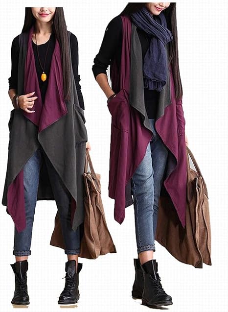 Amazon レディース ベスト ロング ジレ ドレープ ゆったり リバーシブル 無地 春 秋 ファッション パープル ベスト 通販