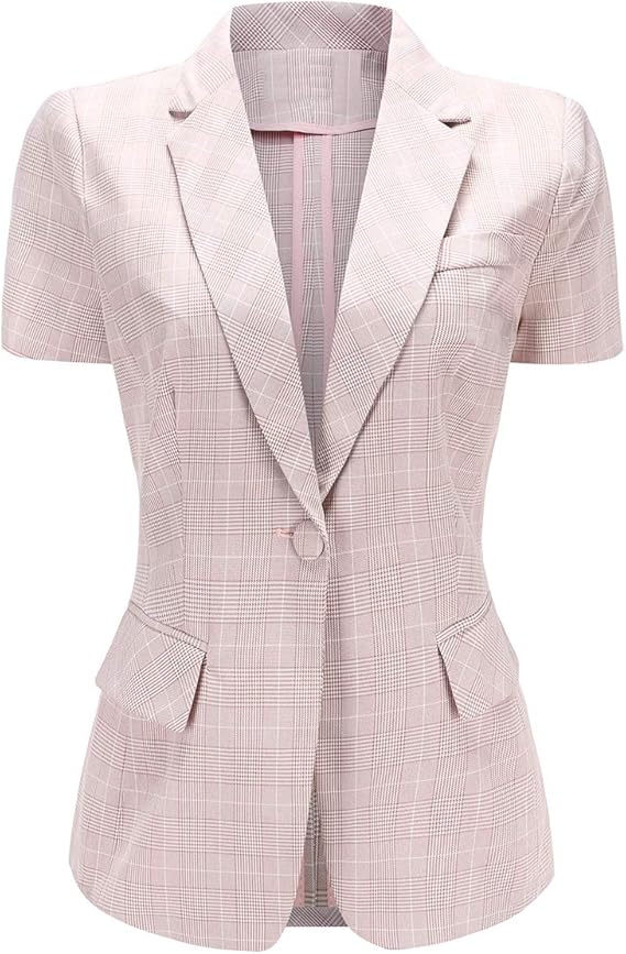 レディース 春夏 テーラードジャケット 半袖 おしゃれ チェック柄 ブレザー スリム オフィス カジュアル 通勤 スーツ ジャケット レディース スーツ ショートジャケット コート ジャケット 通販 Amazon