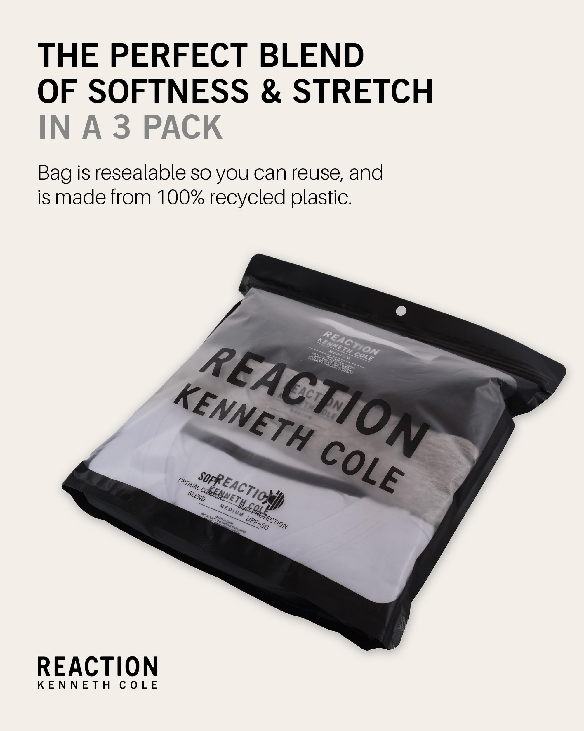 Kenneth Cole REACTION Mens T-Shirt Pack of 3 - UPF 50+ Cotton/Spandex Jersey Slim Fit White T Shirts for Men Pack (Black/Olive/Navy, Large)