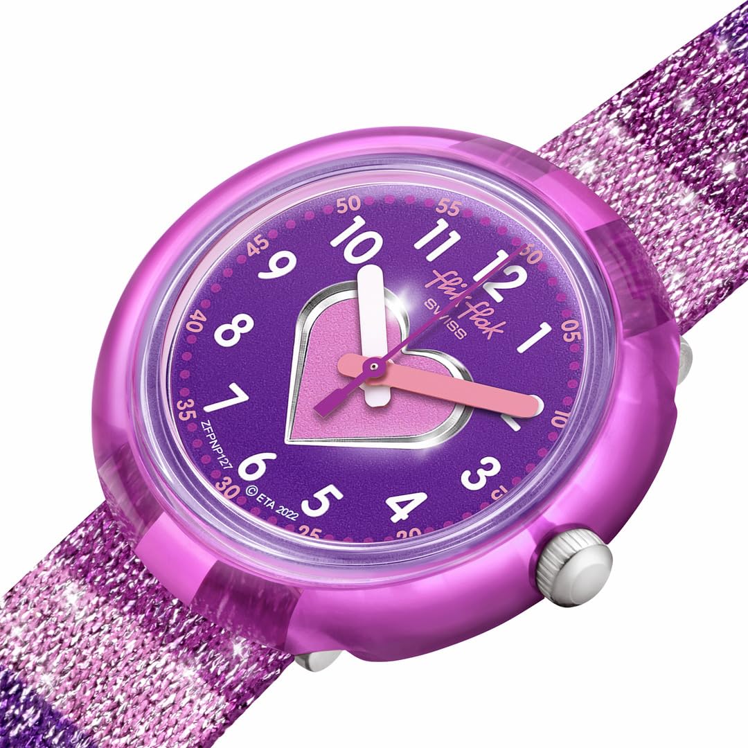 Flik Flak Girl Kids Watch Biosourced Quartz Waterproof Stripy Glitter