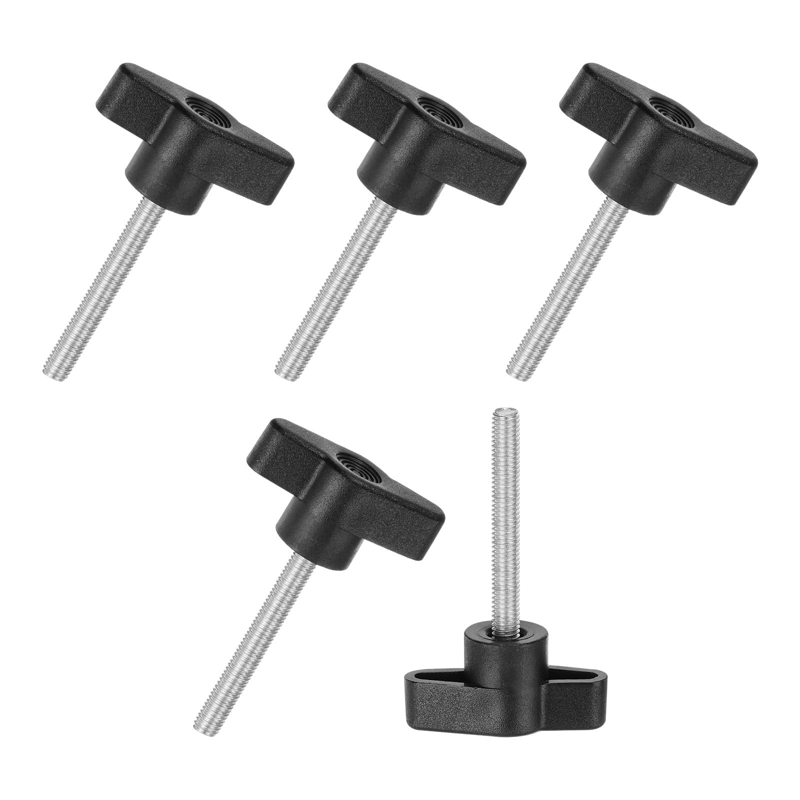 M METERXITY 5-Pack Thumb Screws, M5x40mm Tee Wing Knobs, T Shaped Handle Clamping Screw Knob for Woodworking/Machinery/Equipment, Metric Thread Thumbscrew [304 Stainless Steel, Black]