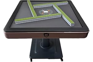 SXTL Sifang City Folding Automatic Mahjong Table, American 110V and Plug, 8ft Cable, Dining Table, Includes 2 Dices, Glass Table Cover, 2 Sets Tiles (42mm 152Tiles American Brown)