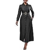 BINXIAD Denim Maxi Shirt Dress for Women Long Sleeve Button Down Belted Casual Dress Prom Dress with Pockets