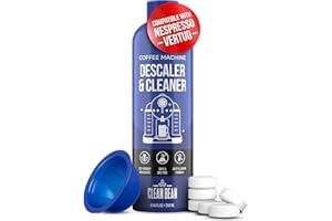 CLEANBEAN Descaling Kit Compatible with Nespresso Vertuo - 3-in-1 Coffee Machine Descaler, Easy-to-Use, Odorless Descaling Solution - with Reusable Pod & 6 Cleaning Tablets (6 Months Supply)