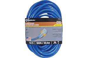Southwire Coldflex 12/3 Heavy-Duty Extension Cord, 100Ft, Cold Weather Cord, SJTW, Blue, 2569