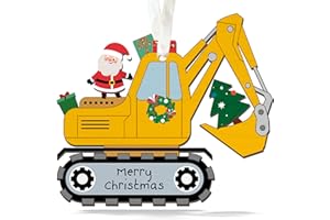 BEEFAST Excavator Christmas Ornament - Construction Ornaments Christmas for Kids, Boys - Excavator Ornaments for Christmas Tree, Construction Ornaments for Christmas Tree - Wooden Excavator Ornament 2023