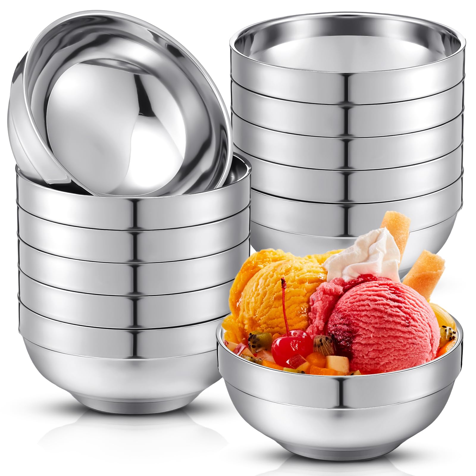 Photo 1 of (USED/FAIR) (PARTIAL SET) Teenyyou 12 Pack 28 oz Stainless Steel Bowls Double Walled Insulated Ice Cream Bowls for Serving Soup Rice Cereal (Bright Style)