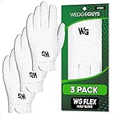Wedge Guys Flex Premium Cabretta Leather Golf Gloves for Men w/Stretchy & Durable Microfit Spandex Back for Extra Comfort & Superior Grip in All Weather Conditions | Left Hand Mens Golf Gloves 3-Pack