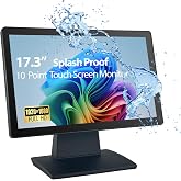 ANGEL POS Commercial Grade 17.3 Inch 1920 x 1080 FHD Touchscreen POS Monitor, 10 Points Touch HDMI VGA, Waterproof Dustproof Screen, Indusitrial, Office, Retail, Gym, Warehouse