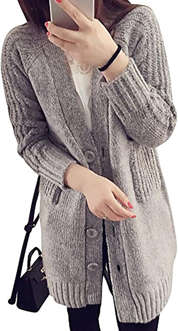 Amazon ケイミ Keimi レディース アウター カーディガン ロングカーディガン ジャケット ニットざっくりニット ケーブルニット ボタン 秋 グレー カーディガン ボレロ 通販