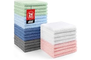 HOMEXCEL Microfiber Washcloths 24 Pack, Highly Absorbent and Soft Face Towel, Multi-Purpose Wash Cloths for Bathroom, Hotel, 