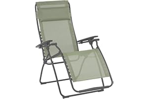 Lafuma Futura Series Patio and Poolside Zero Gravity Outdoor Lounge Recliner Chair with Adjustable and Removable Headrest, Moss Green