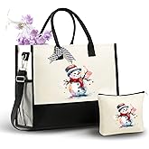 InnoBeta Snowman Gifts for Women, Canvas Tote Bag, with Top Zipper Closure and Shoulder Strap, Gifts for Snowman Lovers on Birthday, Christmas