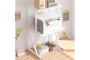 aboxoo Desktop Printer Stand with 3 Tier Wood Storage Shelves,Under Desk Printer Table,Multi-Purpose Home Office Desk Organizer for Fax Machine, Scanner (White)
