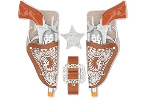 Cowboy Toys Set, 6Pieces Brown Adjustable Cowboy Gun Belt and Holster for Kids, Vintage Dress-up Accessories Costume for Hall