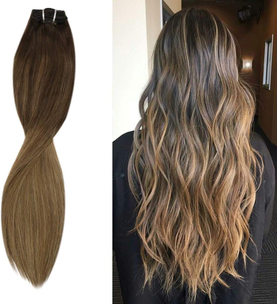 Sunny 22pouces Extension Cheveux Naturel A Clip Balayage Couleur 4 Brun Moyen Mixed 10 Highlighted 16 Blond Fonce 1g 7 Pieces Tete Pleine Clips Cheveux Extensions Lisse Humain Amazon Fr Beaute Et Parfum